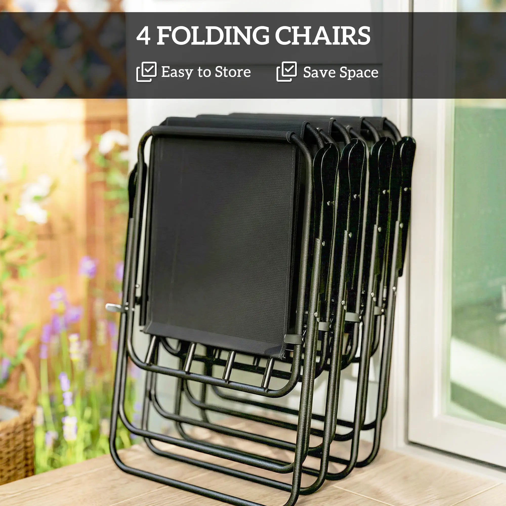 6 Piece Patio Dining Set, Glass Table, Folding Chairs, Black Outdoor Dining Sets at Gallery Canada