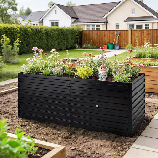 5' x 3' x 2' Galvanized Raised Garden Bed, Black Planter Box, Black