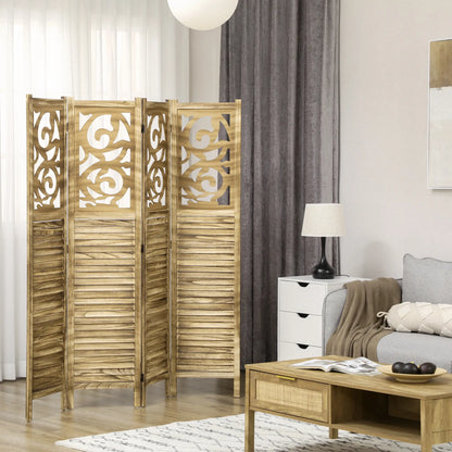 5.6 Ft Room Divider, 4 Panel Folding Privacy Screen, Brown Room Dividers at Gallery Canada