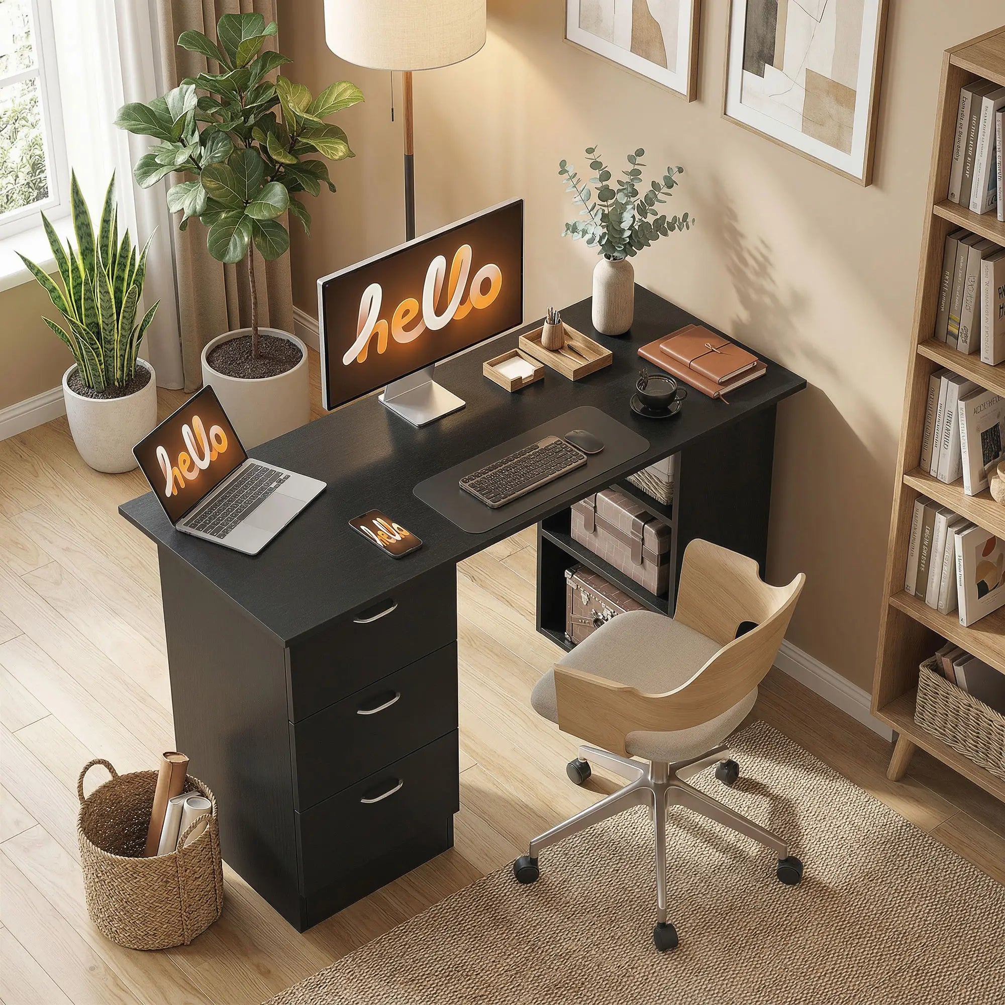Computer Desk With Shelves And Drawers, 47