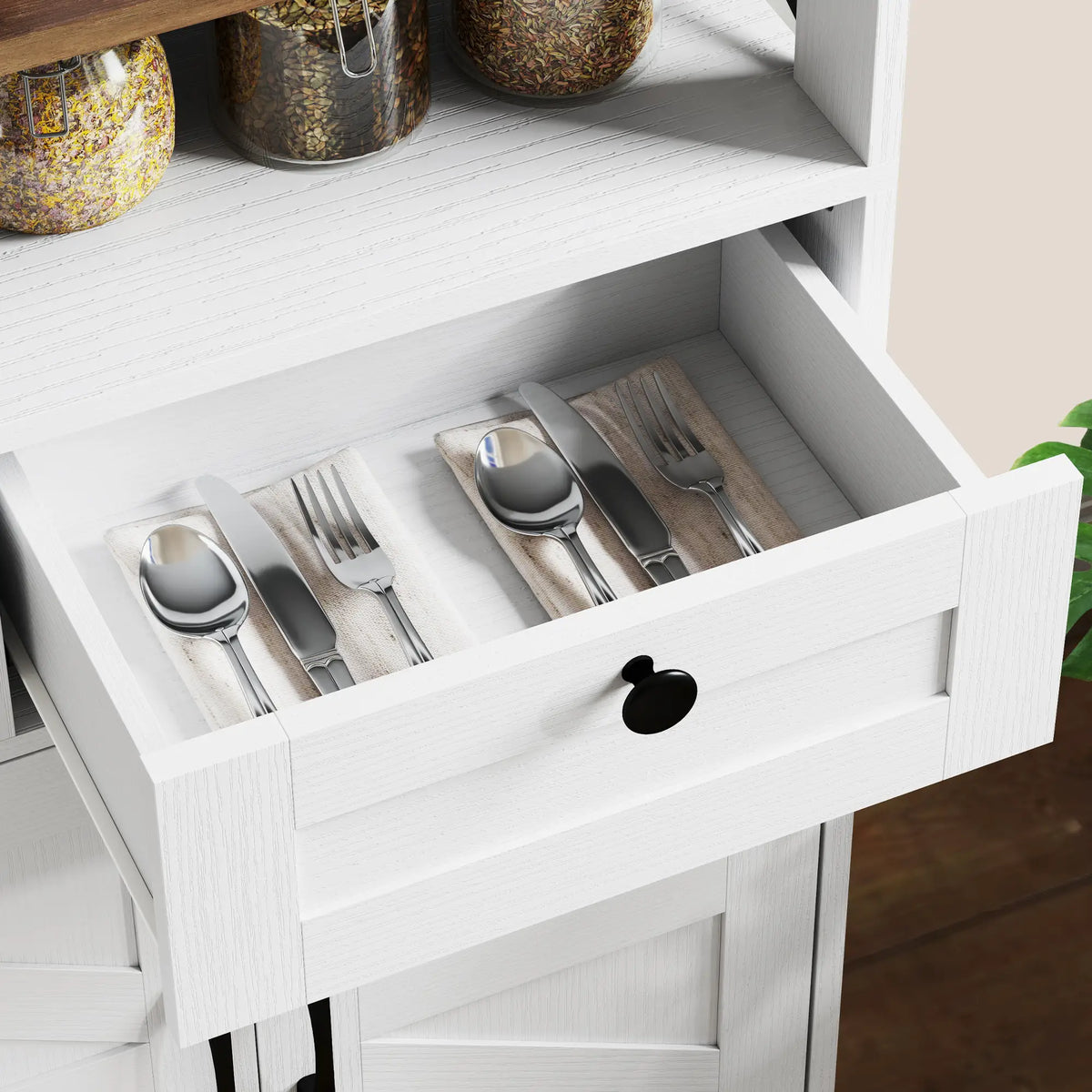 Sideboard, Buffet Cabinet with 4 Barn Doors, 3 Drawers, White Storage Cabinets at Gallery Canada