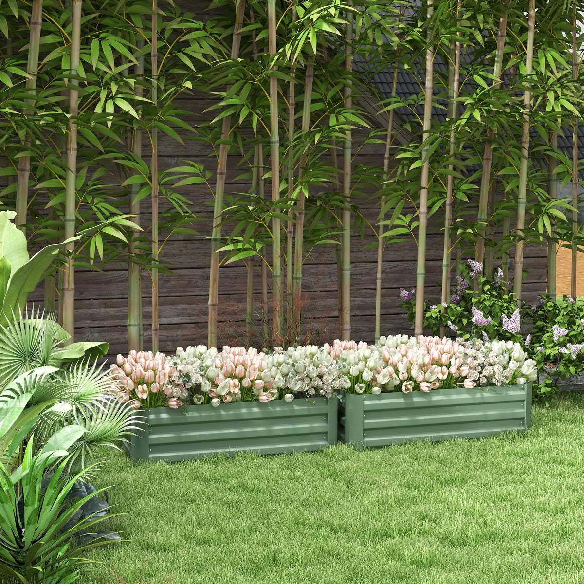 Steel Raised Garden Bed Set, 39"x20"x12", Green Galvanized Planter Boxes at Gallery Canada