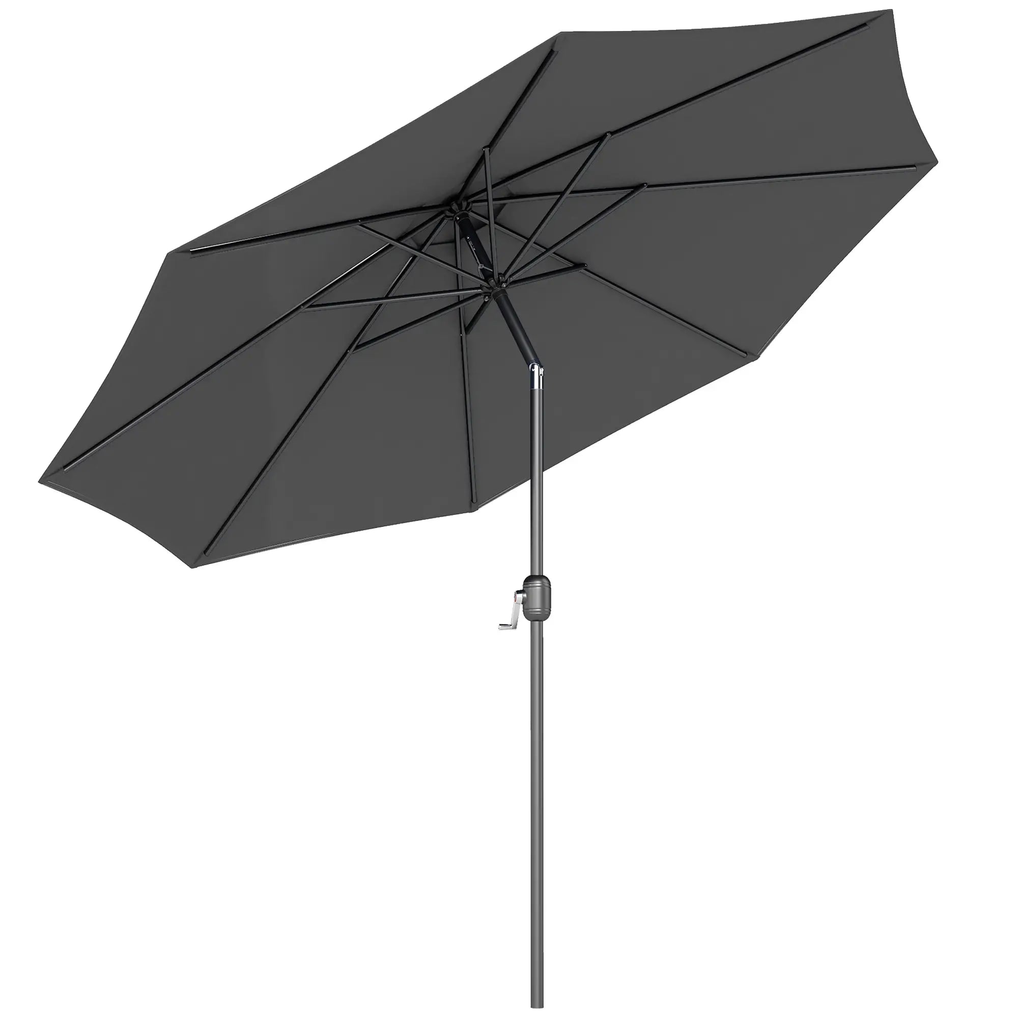 10' x 8' Round Market Umbrella, Crank Handle, Tilt, Grey Sun Umbrellas Grey, Black at Gallery Canada