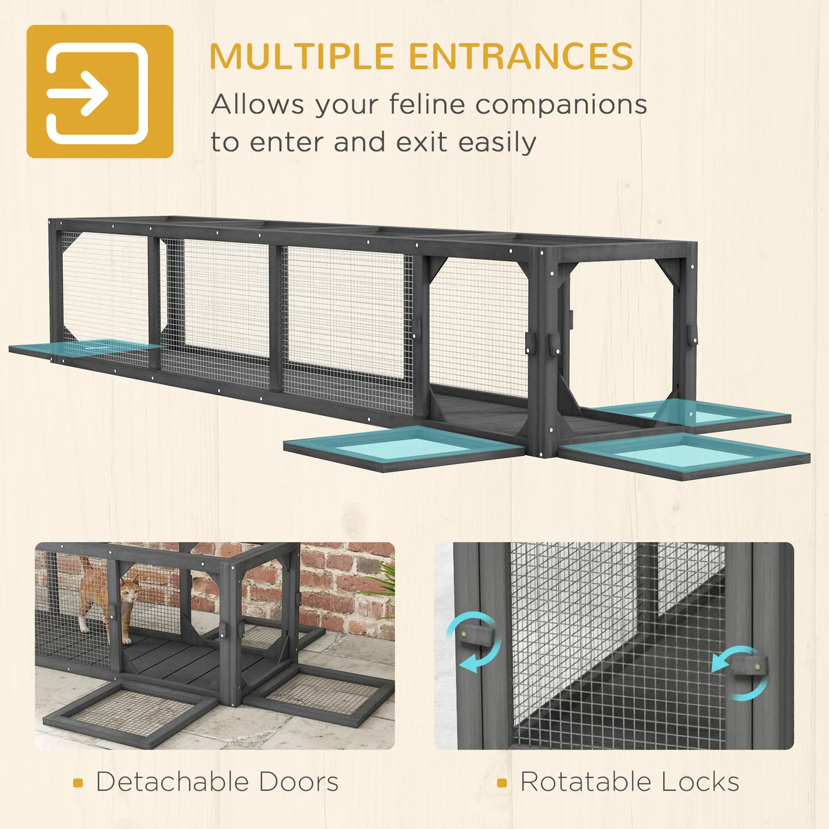 79" Long Cat Tunnel, L-Shape Extendable Design, Indoor Outdoor, Lead Grey Outdoor Cat Enclosures at Gallery Canada