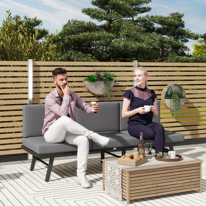 3-in-1 3-Seater Outdoor Sofa, Lounge Chair, Patio Loveseat with Table, Grey Patio Chairs at Gallery Canada