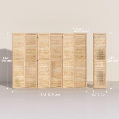5.6 Ft. Tall 6-Panel Room Divider, Freestanding Folding Privacy Screen, Natural Room Dividers at Gallery Canada