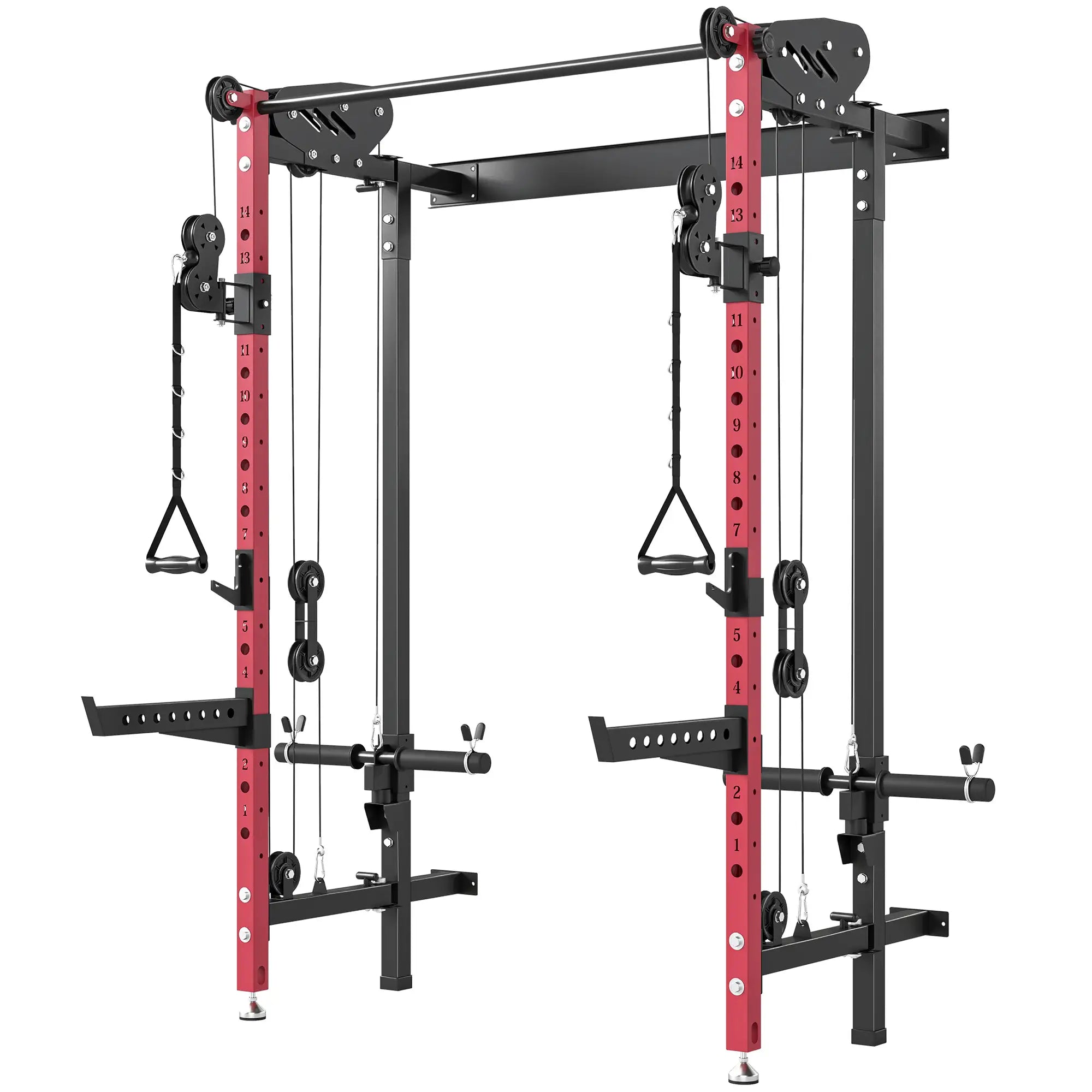 Foldable Power Cage With Pull-Up Bar, Cable Pulley System, 1540 Lbs Power Towers Red at Gallery Canada
