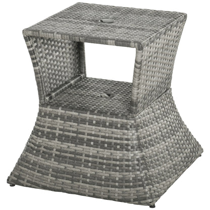 21.3" Square Rattan Side Table With Umbrella Hole, Grey Patio Side Tables Mixed Grey at Gallery Canada