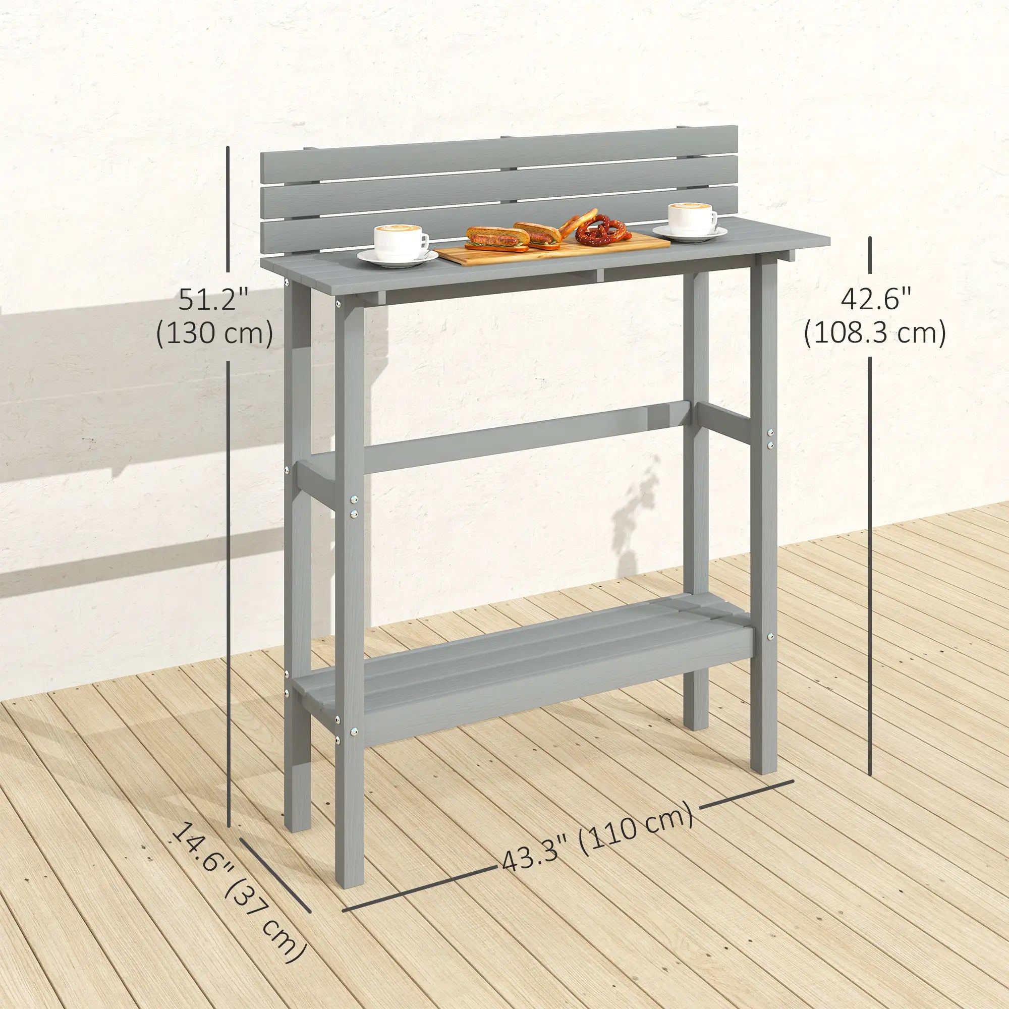 110cm Rectangle Outdoor Bar Table, Slatted Top, Grey Patio Dinning Tables at Gallery Canada