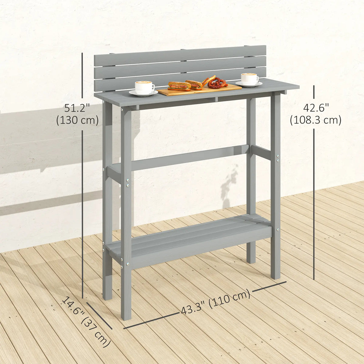 110cm Rectangle Outdoor Bar Table, Slatted Top, Grey Patio Dinning Tables at Gallery Canada