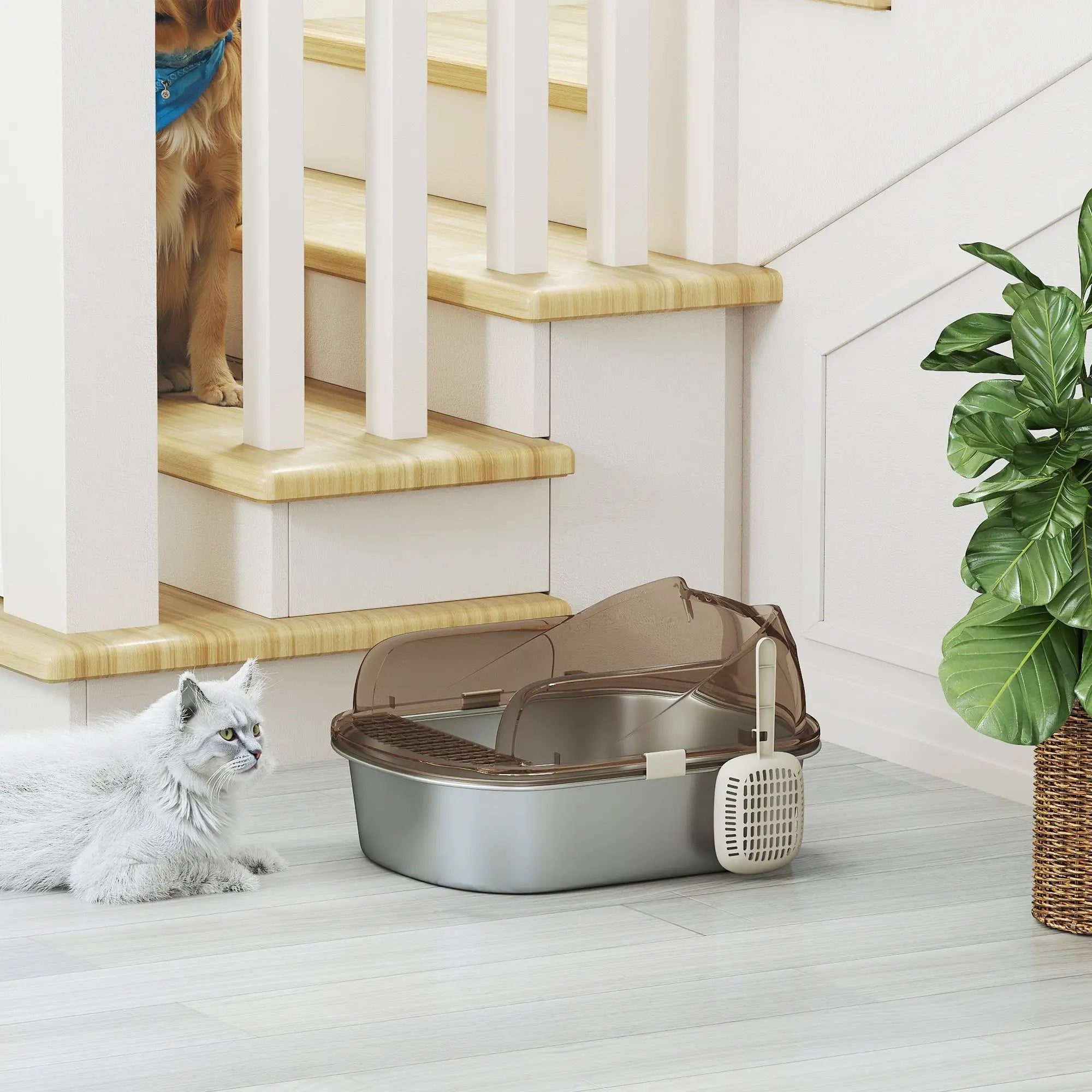 Stainless Steel Cat Litter Box, High Sided, Steps, Scoop, Anti-Leak Cat Litter Box Enclosures at Gallery Canada