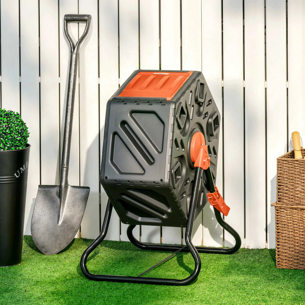 Rotating Composter Bin, 17 Gallon, 24 Vents, Steel Legs, Orange Outdoor Compost Bin at Gallery Canada