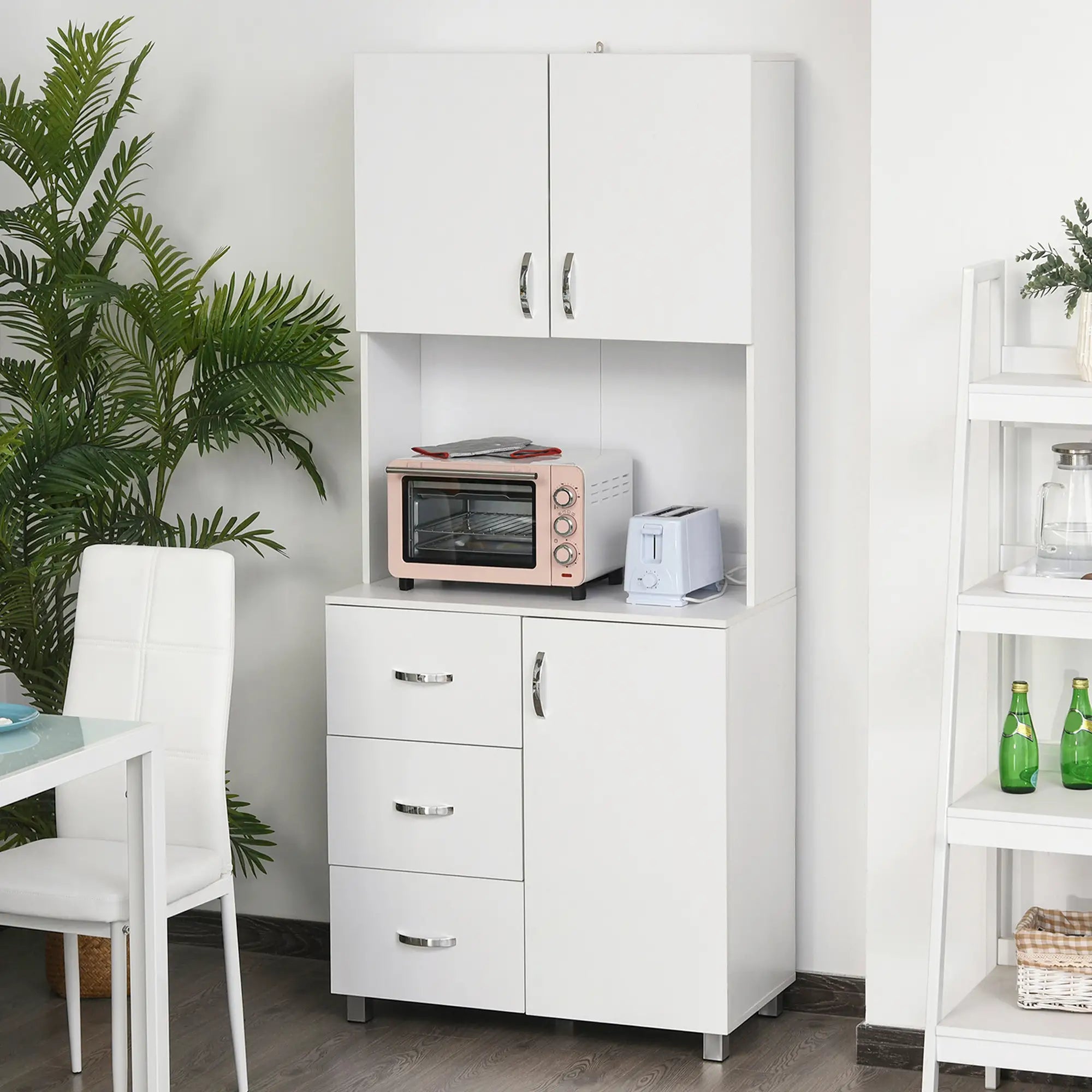 Freestanding Kitchen Buffet, Hutch Storage, 2 Door Cabinets, 3 Drawers, White Kitchen Pantry Cabinets at Gallery Canada
