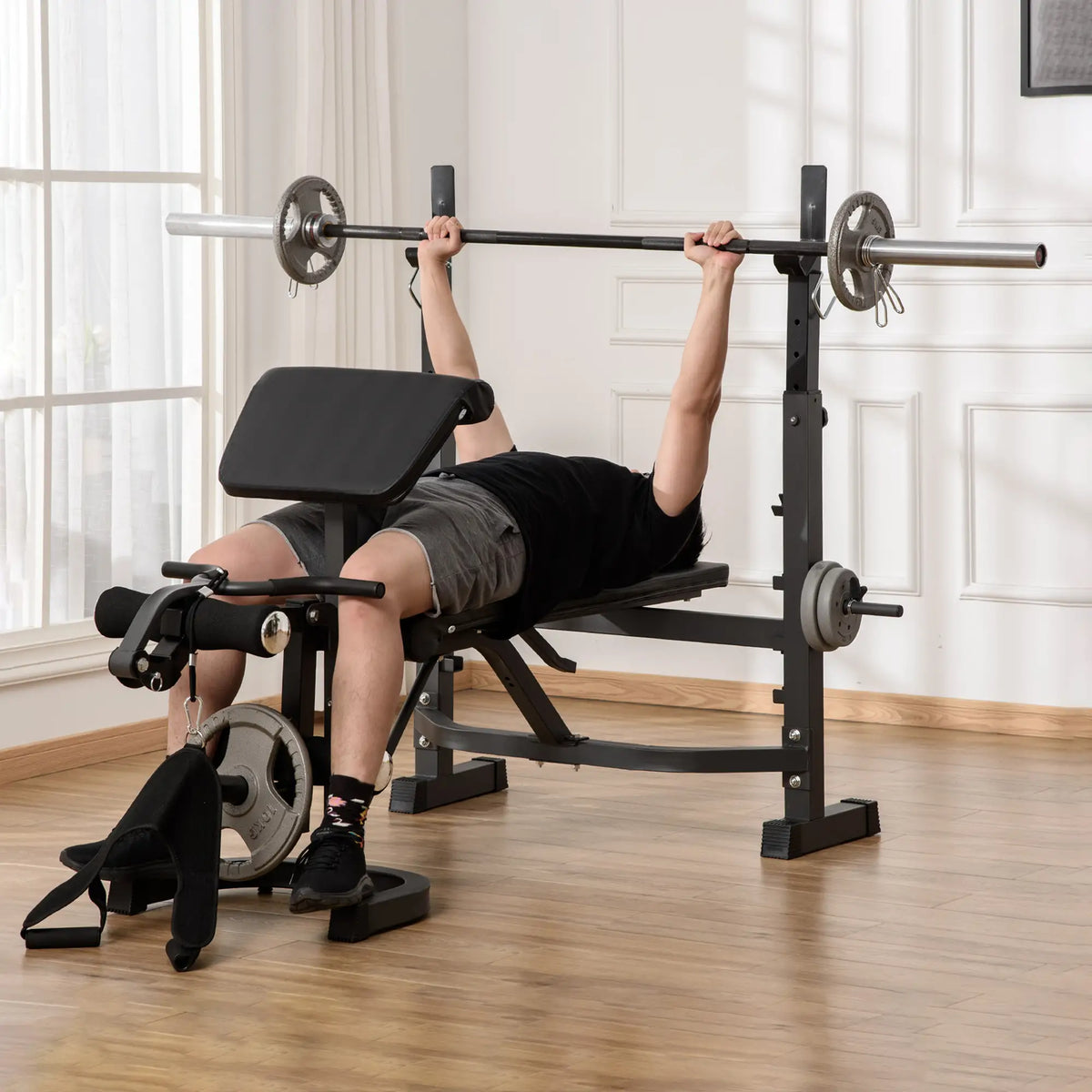 Adjustable Olympic Weight Bench, Squat Rack, Leg Extension, Grey Weight Benches at Gallery Canada