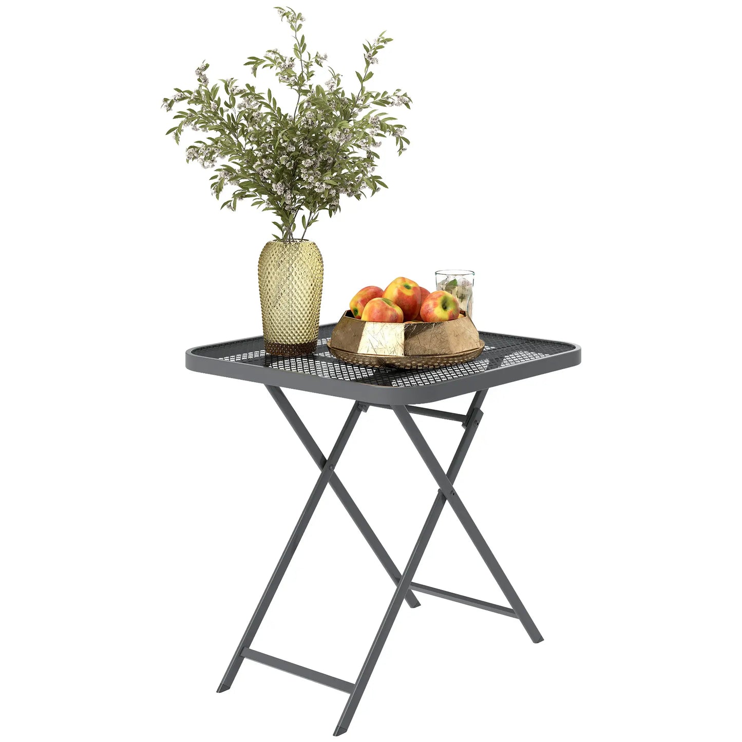 27.5" Square Outdoor Folding Table, Grid Rattan-Like Top, Light Grey Patio Dinning Tables at Gallery Canada