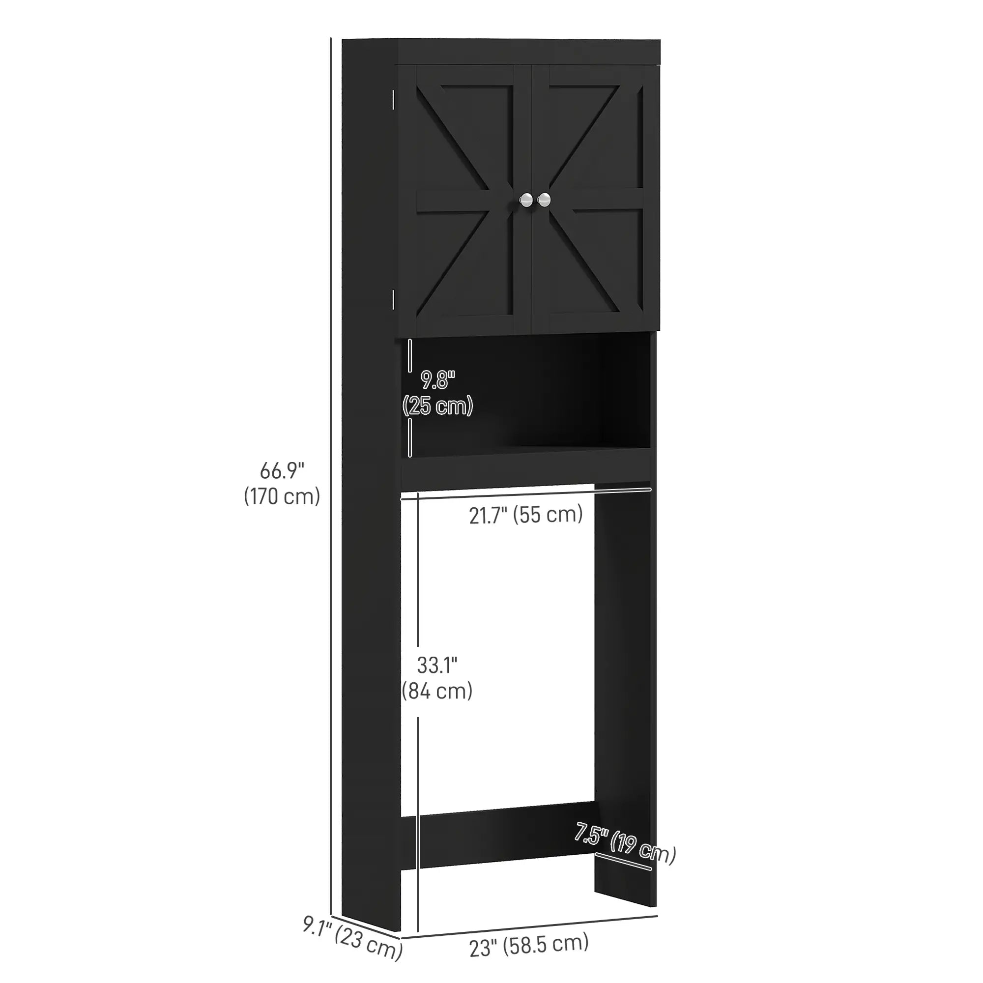 Over Toilet Cabinet, Bathroom Storage with Barn Doors, Open Shelf, Black Bathroom Cabinets at Gallery Canada