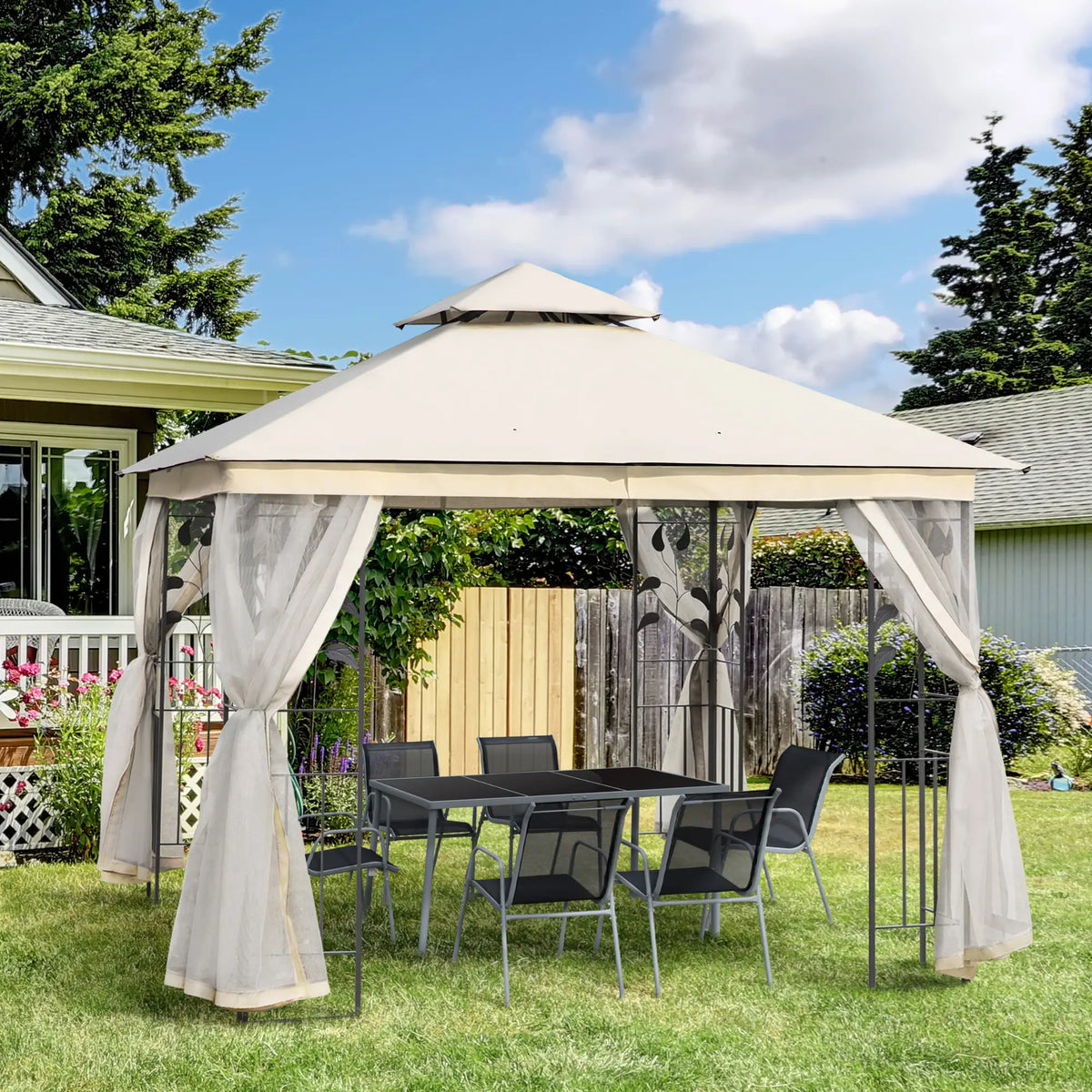 10'x10' Steel Patio Gazebo, Soft-Top, 2-Tier Polyester Roof, White Gazebos at Gallery Canada