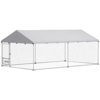 Outdoor Dog Run With Adjustable Bowls, Waterproof Cover, 13.1' x 7.5' x 5.2' Houses, Kennels & Pens Silver at Gallery Canada