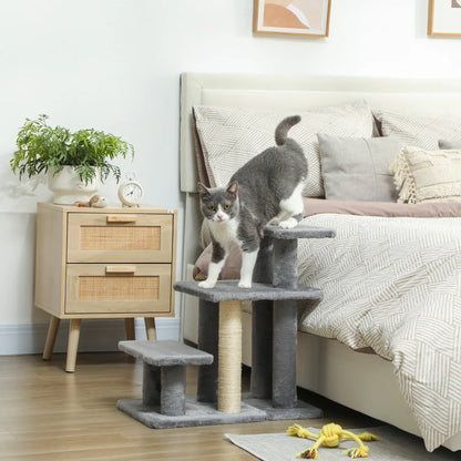 Cat Stairs with 2 Sisal Scratching Posts, Adjustable 3-Tier, Grey Dog Stairs at Gallery Canada