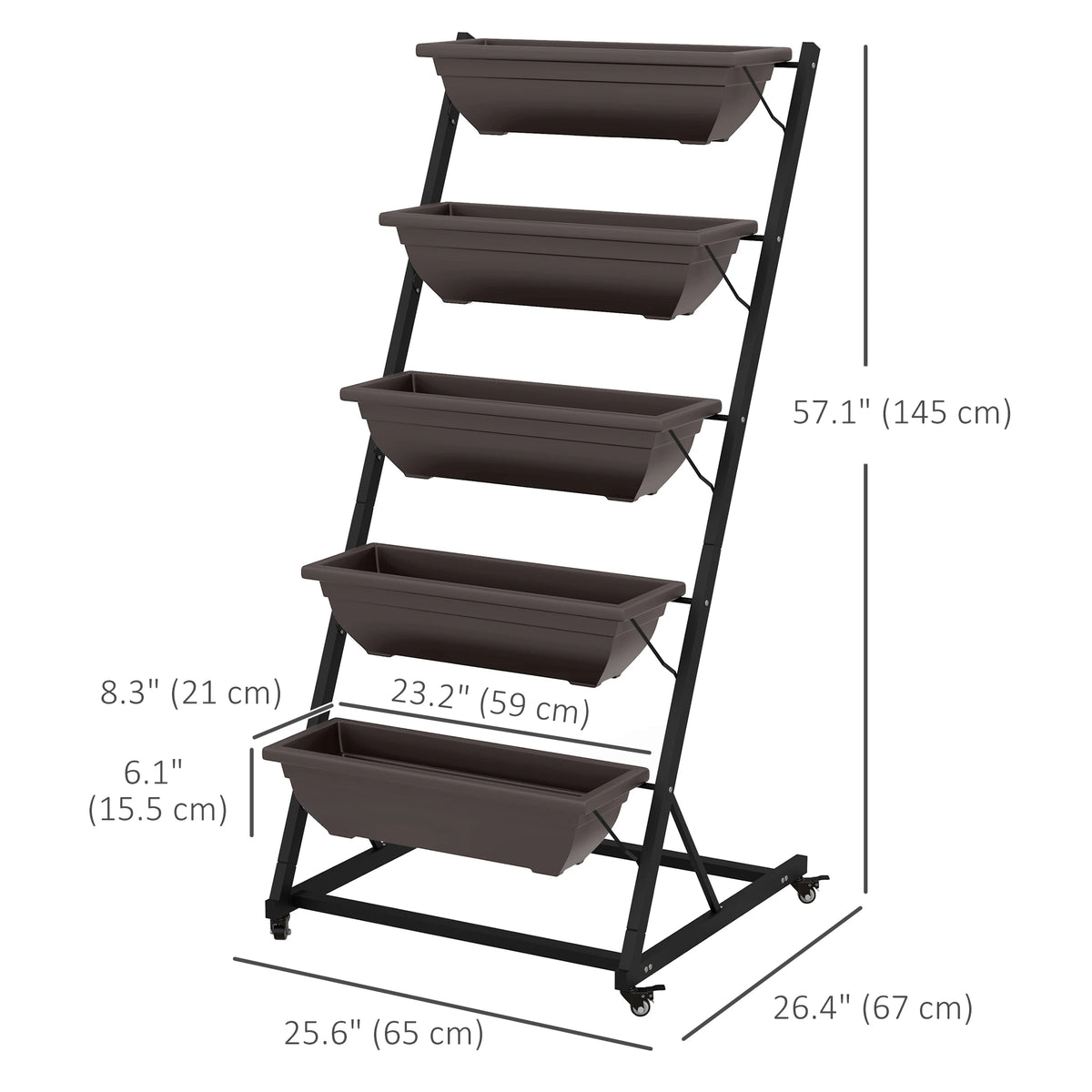 5-Tier Vertical Garden Planter, 5 Boxes, Wheels, Outdoor, Brown Plant Stands at Gallery Canada