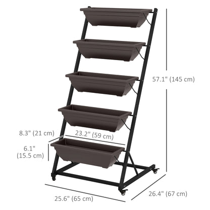5-Tier Vertical Garden Planter, 5 Boxes, Wheels, Outdoor, Brown Plant Stands at Gallery Canada