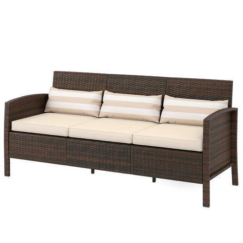 3-Seater Wicker Sofa, PE Rattan Outdoor Couch, Removable Cushions, Brown
