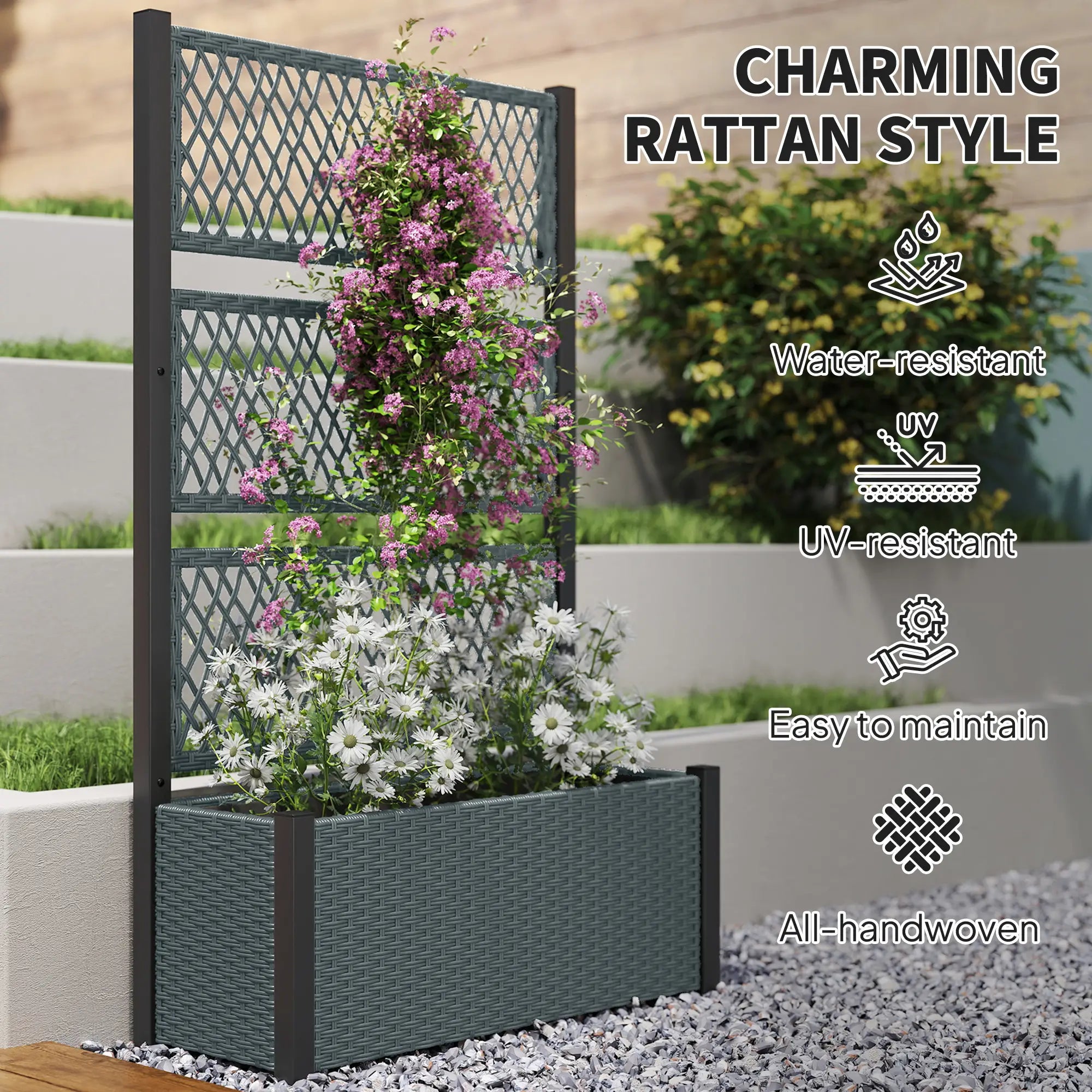 Wicker Outdoor Planter With Trellis, 58