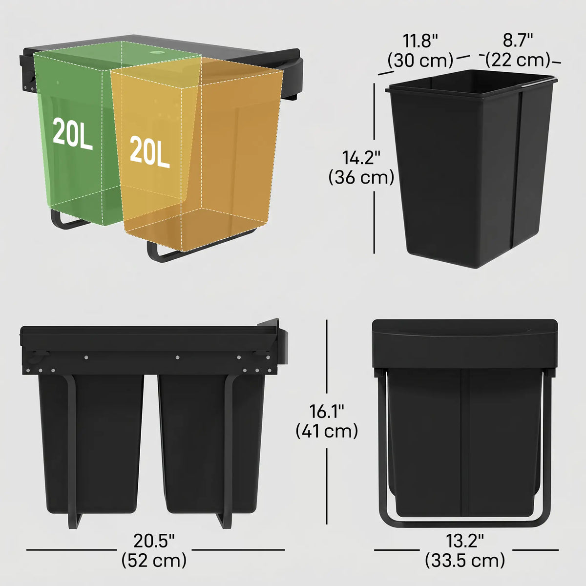 Under Cabinet Pull Out Trash Can, 10.6 Gallon (40L), Black Kitchen Trash Cans at Gallery Canada