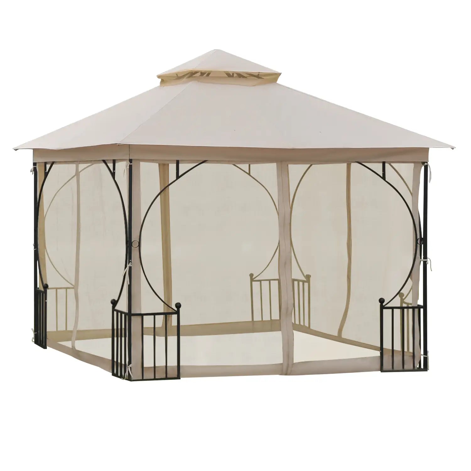10'x10' Patio Gazebo, Outdoor Garden Canopy, Mosquito Netting Gazebos Beige and Black at Gallery Canada
