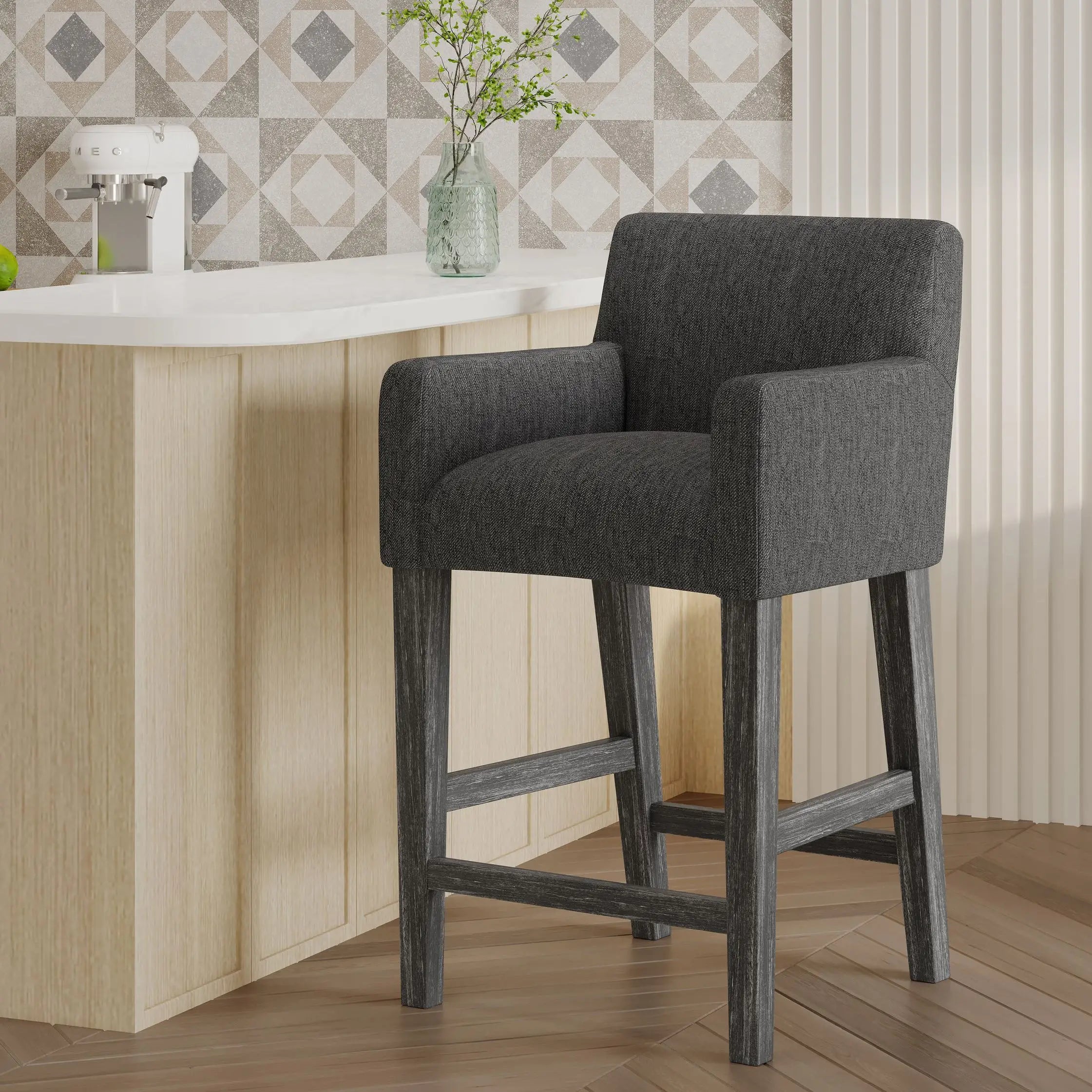 Upholstered Counter Stool, Rubberwood Frame, 24