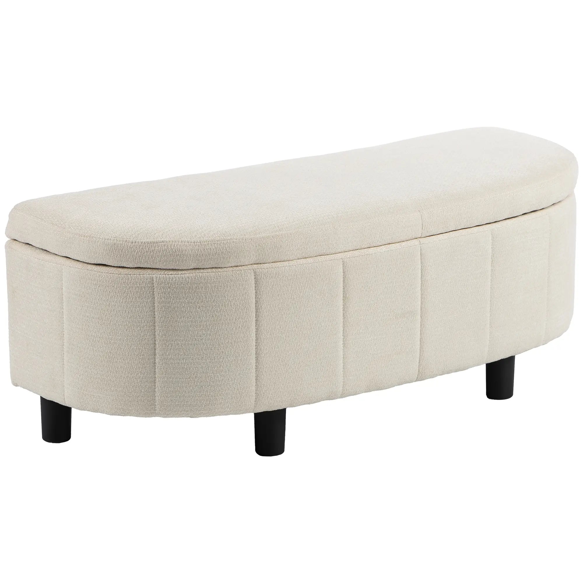 Semi-Round Ottoman With Hydraulic Lift-Top Storage, Cream White Storage Ottomans & Benches at Gallery Canada