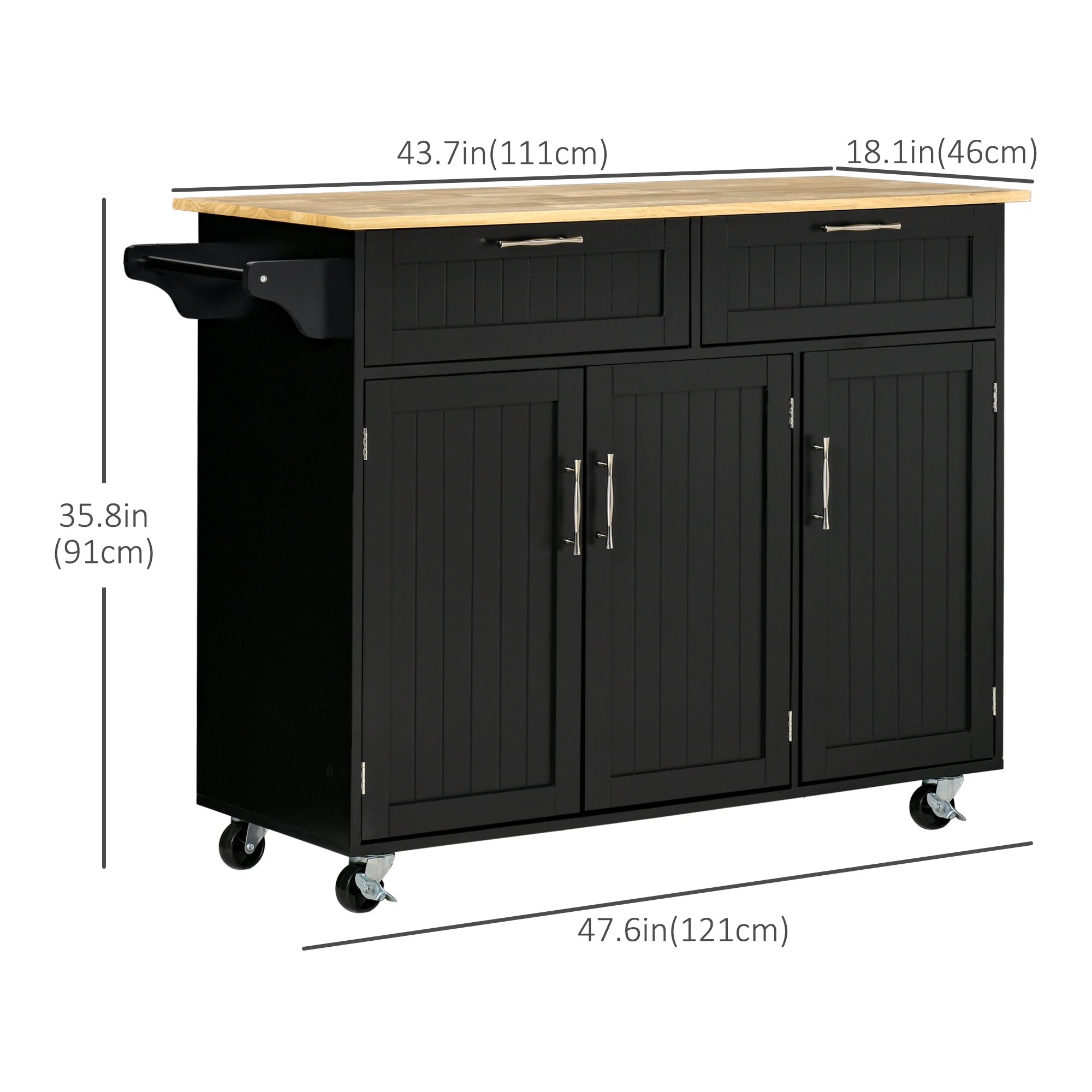 Modern Kitchen Island, Utility Cart with 2 Drawers, Cabinets, Black Kitchen Islands & Kitchen Carts at Gallery Canada
