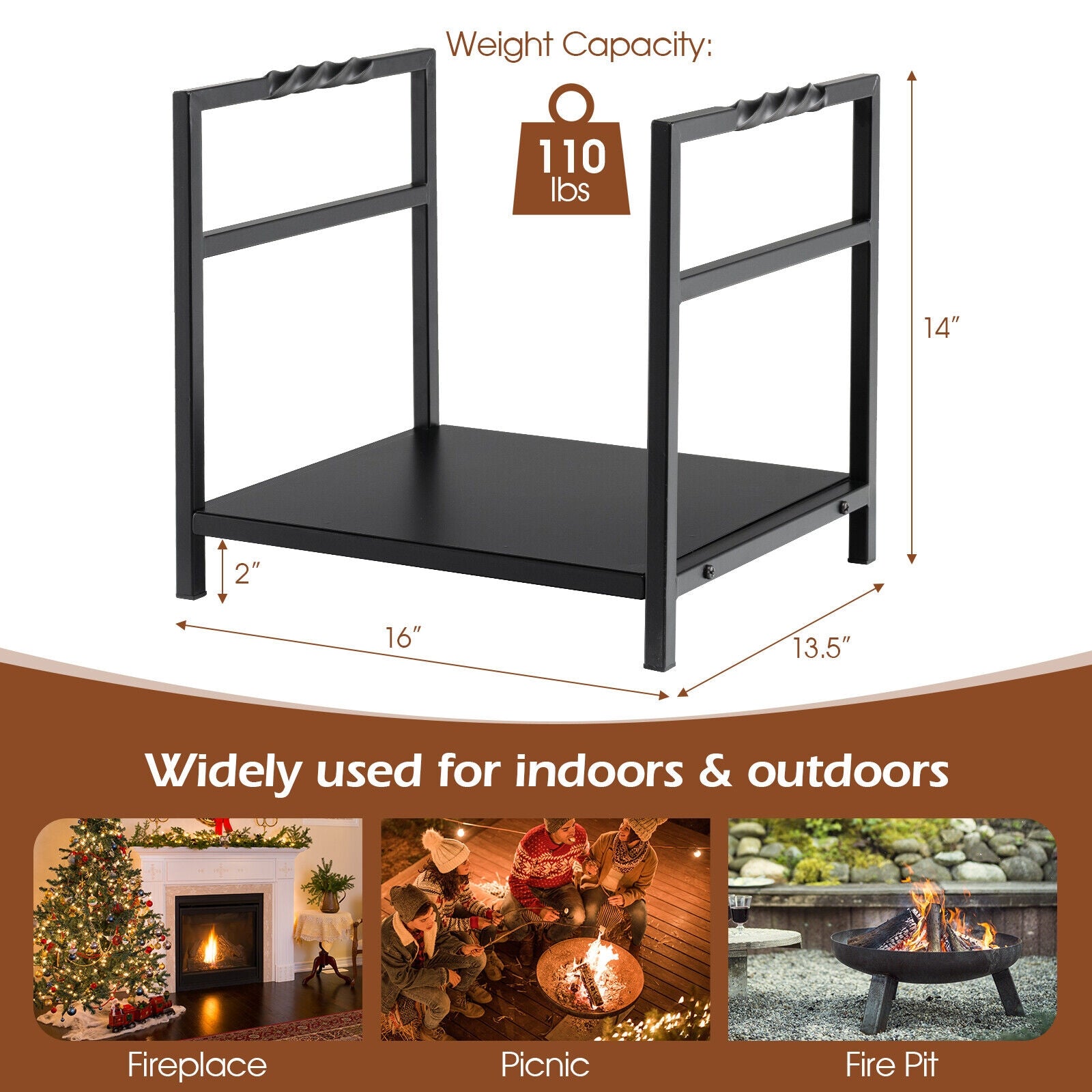 Firewood Log Rack, Black Log Storage at Gallery Canada