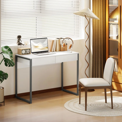 39" x 20" Computer Desk, 2 Drawers, High Gloss, White and Grey Computer Desks at Gallery Canada