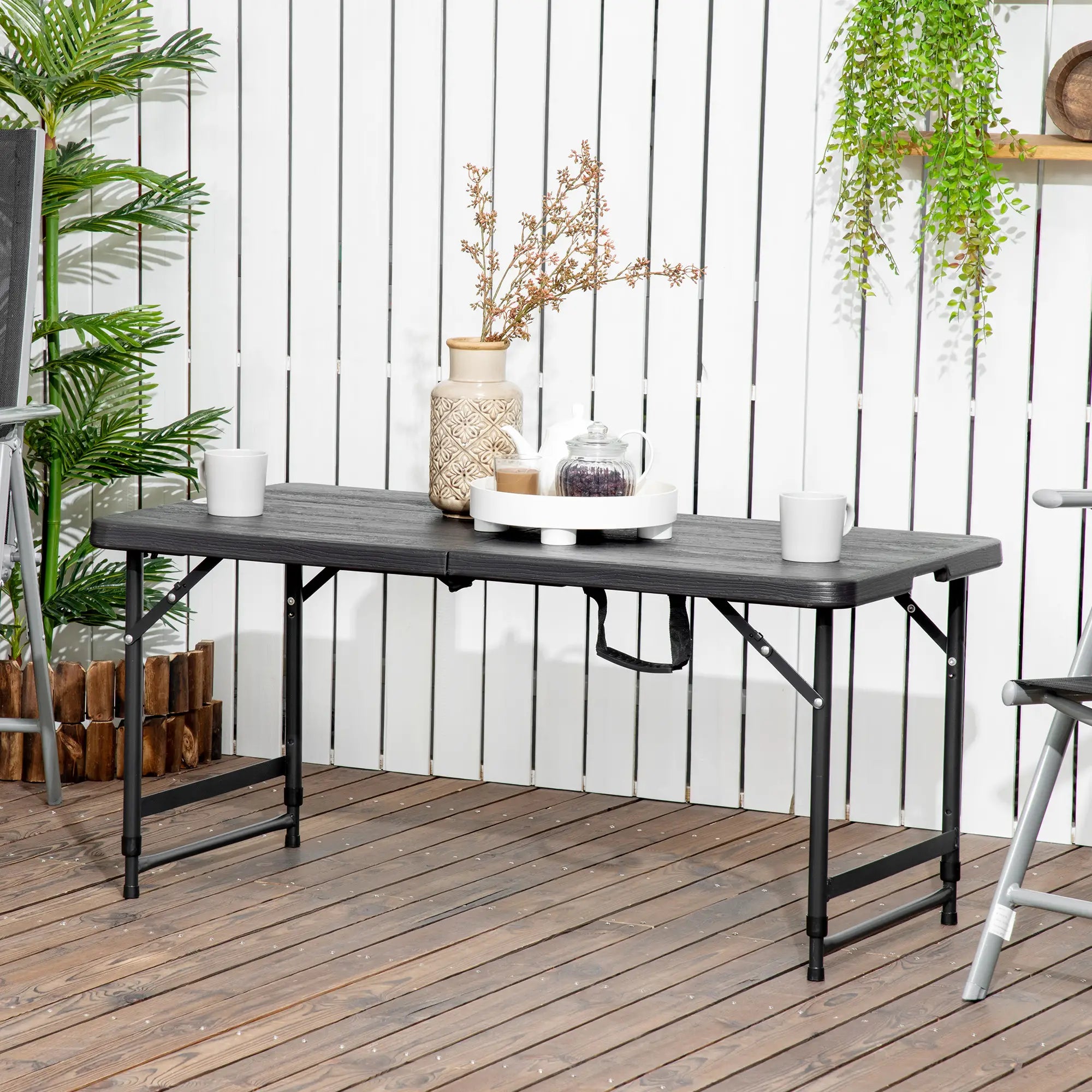 Foldable Patio Dining Table for 4, Height Adjustable, Dark Grey Patio Dinning Tables at Gallery Canada