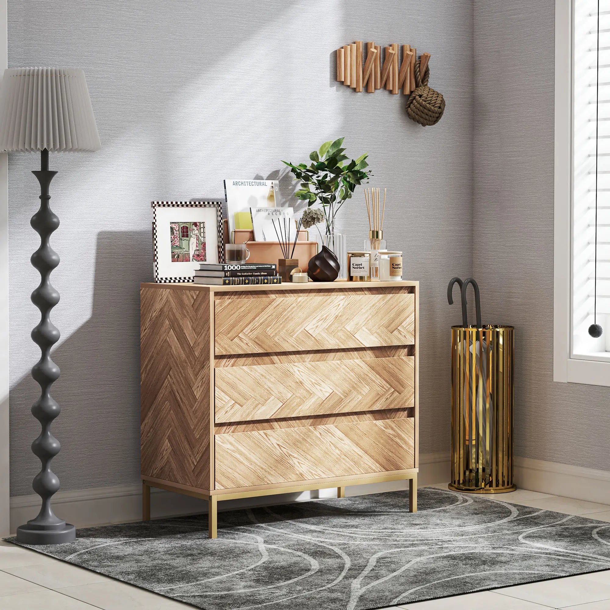 3 Drawer Storage Cabinet, Anti-Tip Design, for Bedroom, Living Room, Nature Wood Storage Cabinets at Gallery Canada