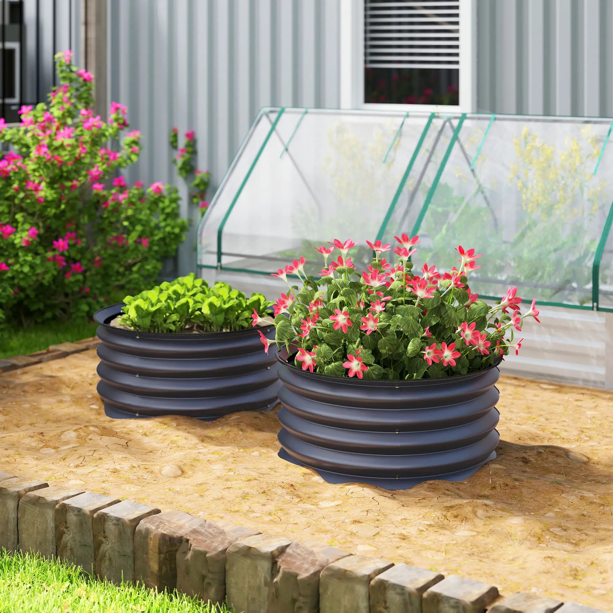 Set of 2 Raised Garden Beds, Metal Planter Box, Easy Assembly, Dark Grey Raised Garden Beds at Gallery Canada