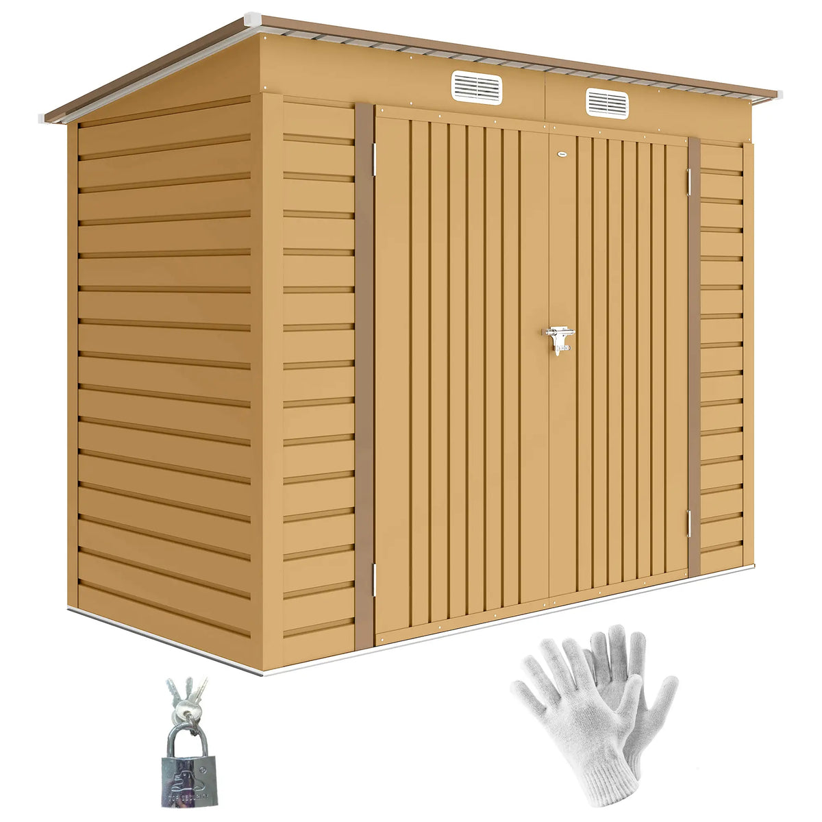 8 x 4FT Galvanized Metal Garden Storage Shed, Double Doors, 2 Vents, Yellow Sheds at Gallery Canada