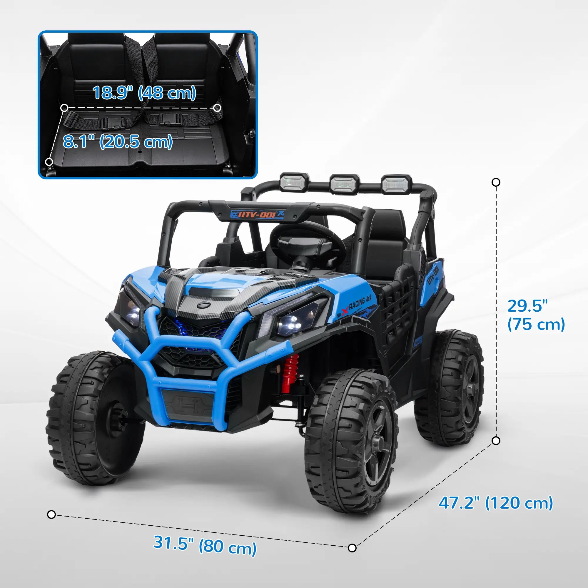 2 Seater 24V Electric Car for Kids, Remote Control, 3 Speed, LED Lights, Music, Horn, Spring Suspension, Blue Electric Toy Cars at Gallery Canada