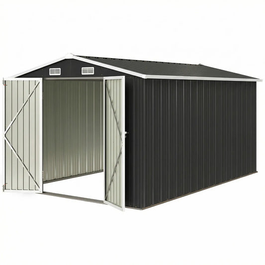 12' x 10' Metal Shed, Heavy Duty Outdoor Storage, Dark Grey