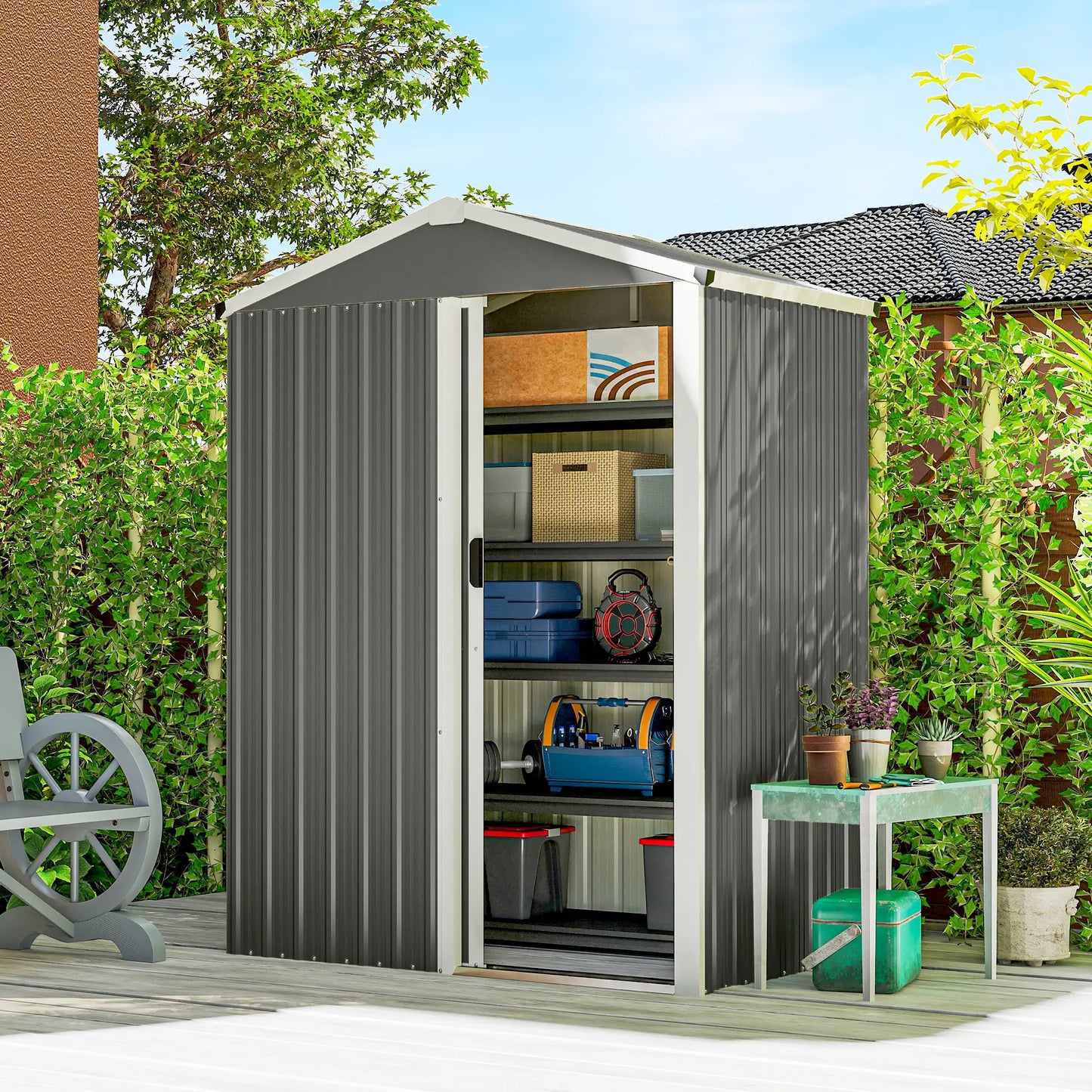 4.5 x 3ft Outdoor Storage Shed, Waterproof Metal Garden Shed, Light Grey Sheds at Gallery Canada