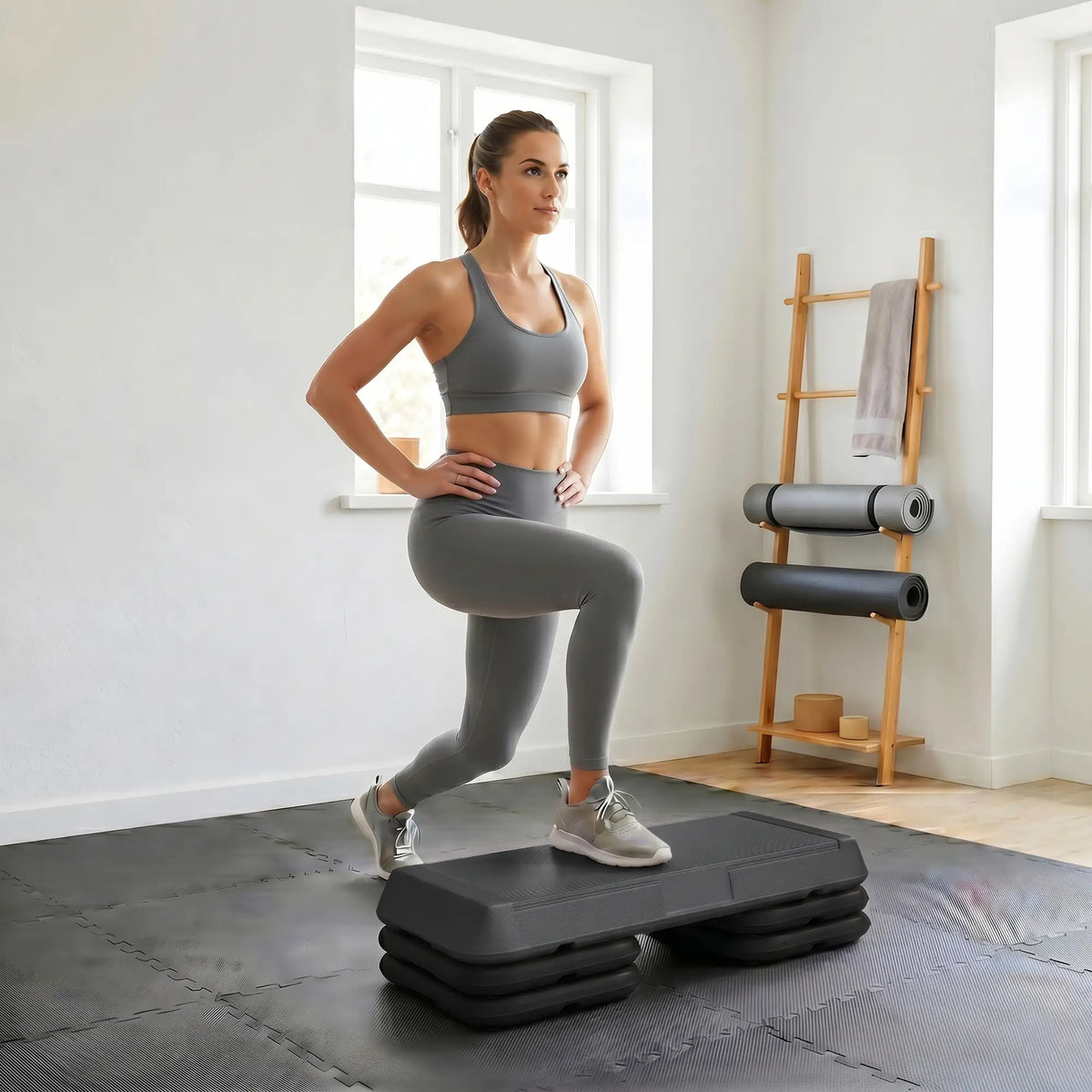 Adjustable Aerobic Stepper, 3-Level 4", 6", 8", 330lbs, Grey Aerobic Equipment at Gallery Canada