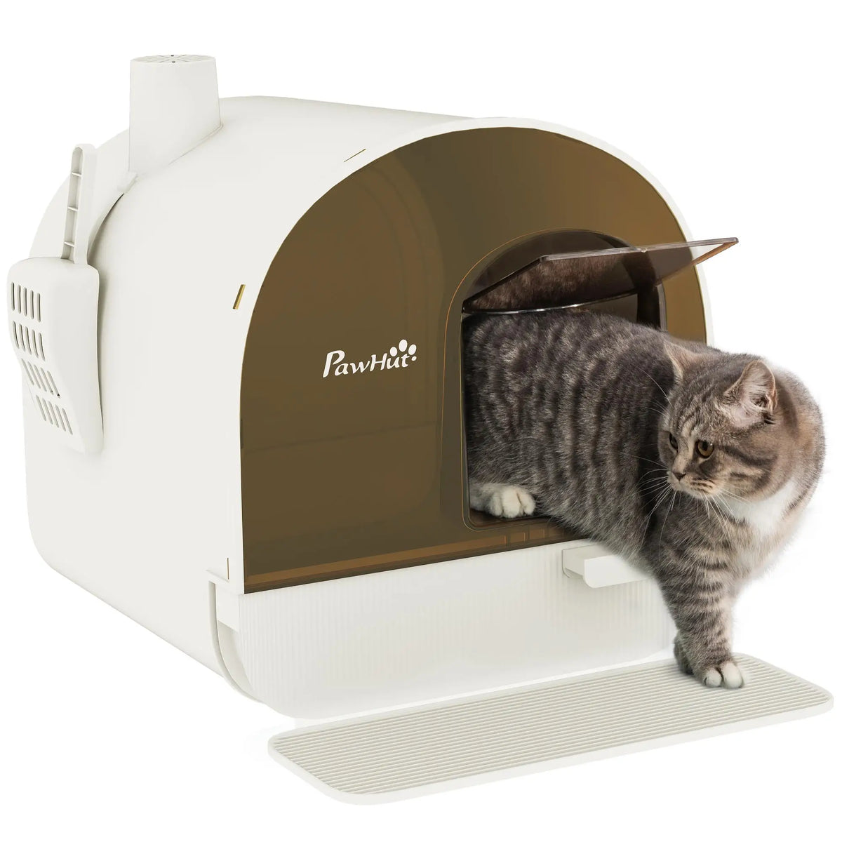 Cat Litter Box with Lid, Removable Tray, Scoop, Filter, White Cat Litter Box Enclosures at Gallery Canada