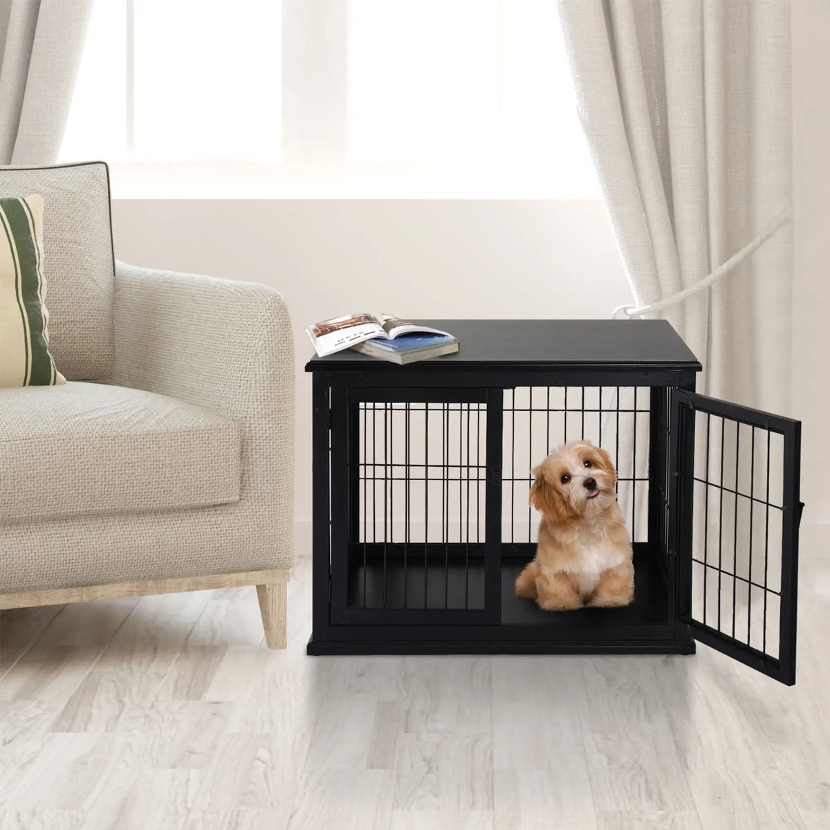 26" Wooden Dog Cage, Double Door, Modern Design, Black Houses, Kennels & Pens at Gallery Canada