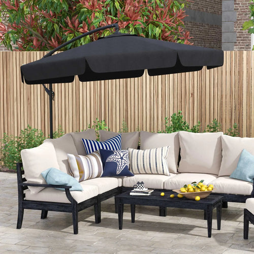 11 FT Cantilever Patio Umbrella, Cross Base, 8 Ribs, Black