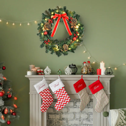 24" Pre-Lit Christmas Wreath, Artificial Greenery, 20 LED Lights, Red Berries Christmas Wreaths at Gallery Canada
