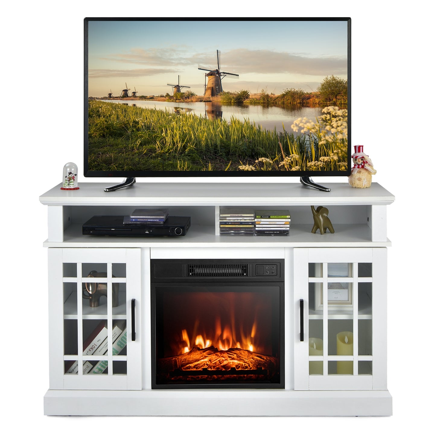 48 Inch Electric Fireplace TV Stand, For TVs Up To 50 Inch, White Entertainment Centers & TV Stands at Gallery Canada