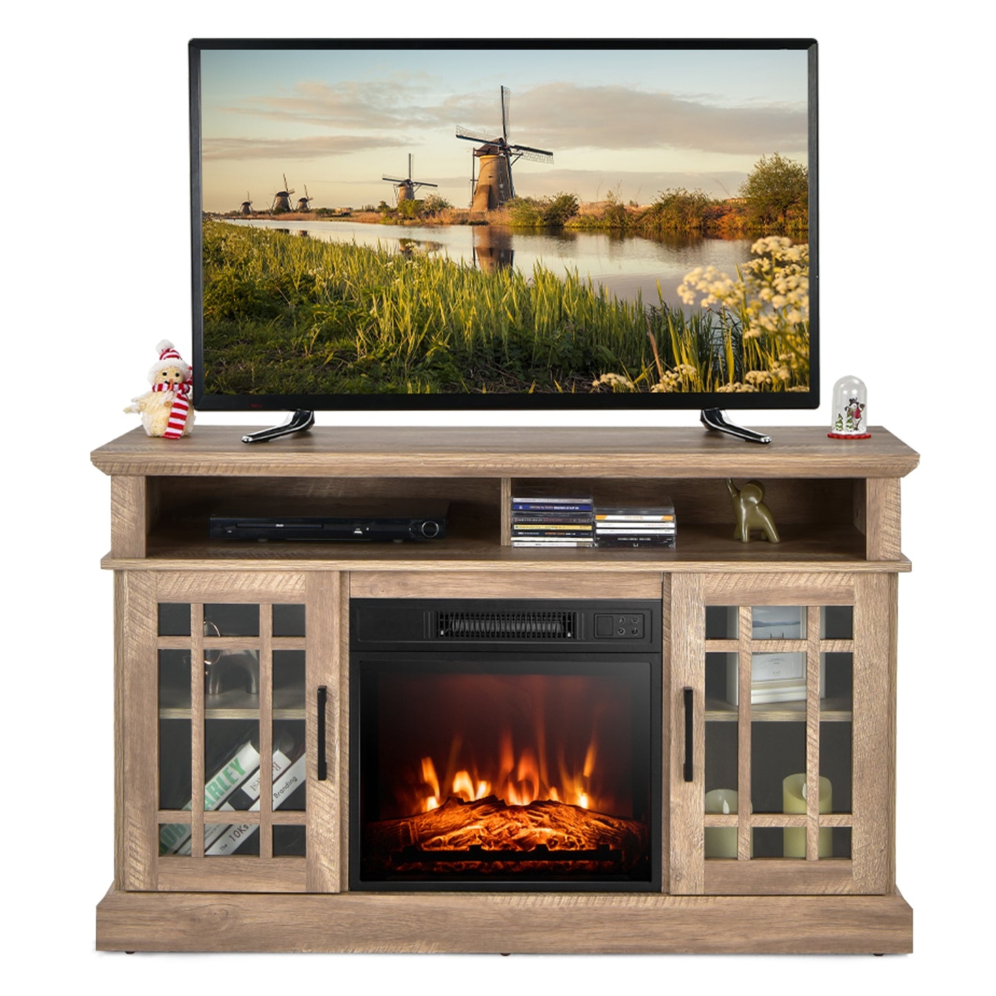 48 Inch Electric Fireplace TV Stand, Cabinets For 55 Inch TVs, Natural Entertainment Centers & TV Stands at Gallery Canada