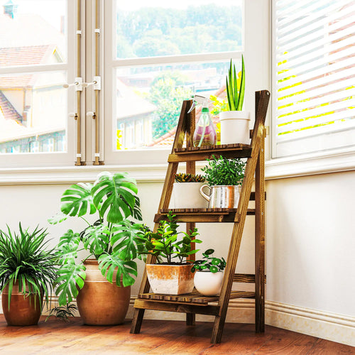 Foldable 3-Tier Wooden Plant Stand, Garden Indoor Outdoor, 16