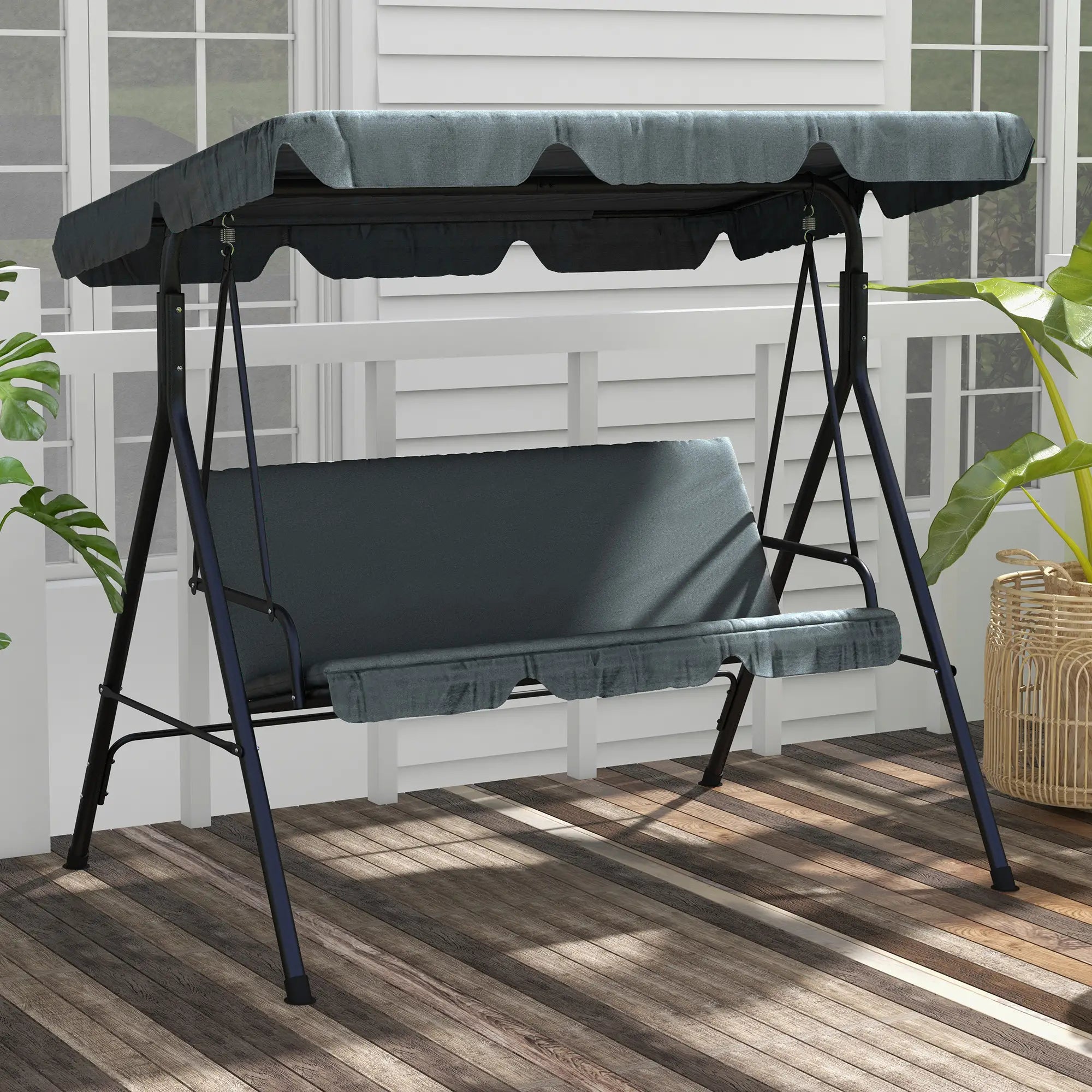 3-Seater Outdoor Porch Swing, Adjustable Canopy, Grey Porch Swings with Canopy at Gallery Canada